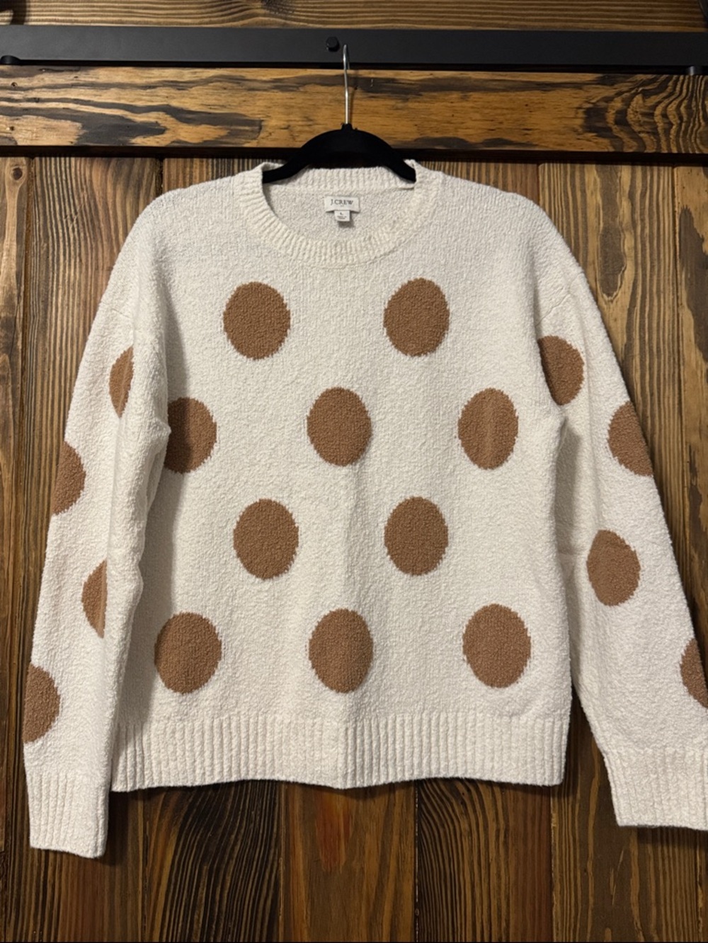 J.Crew Cream Polka Dot Sweater Size L Cozy Textured Pullover